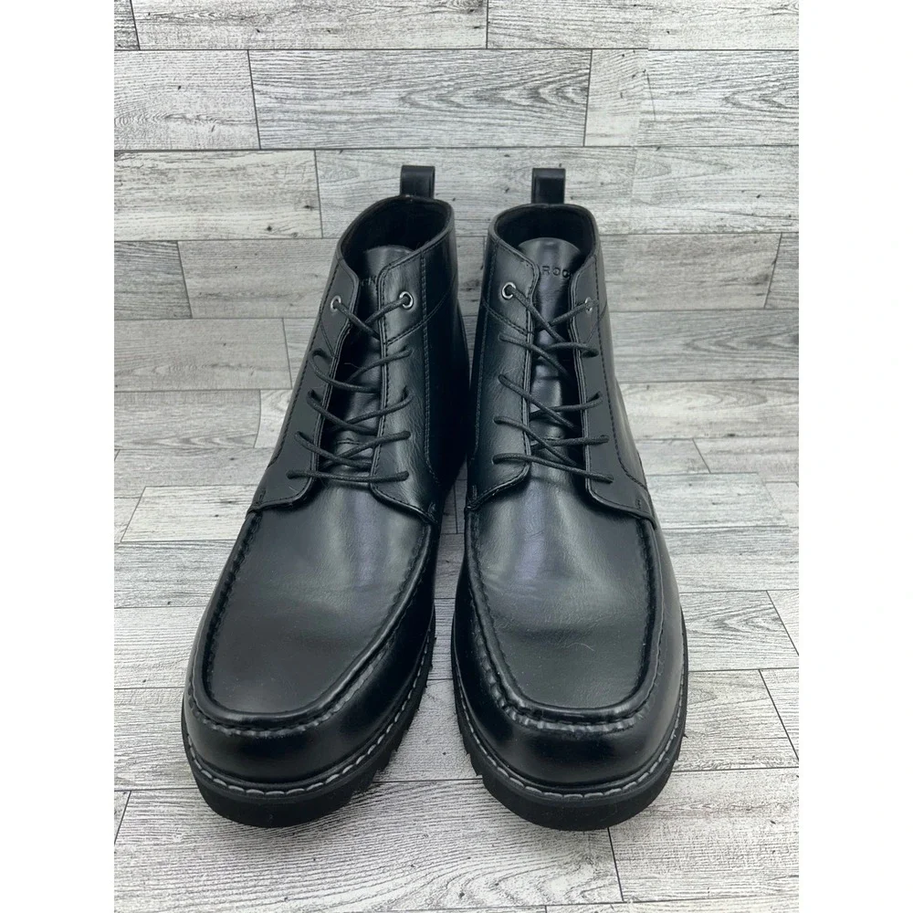 Rockport CJ1573 Men Black Moc Toe Chukka Boots Lace Up Size 14M Lug Sole
